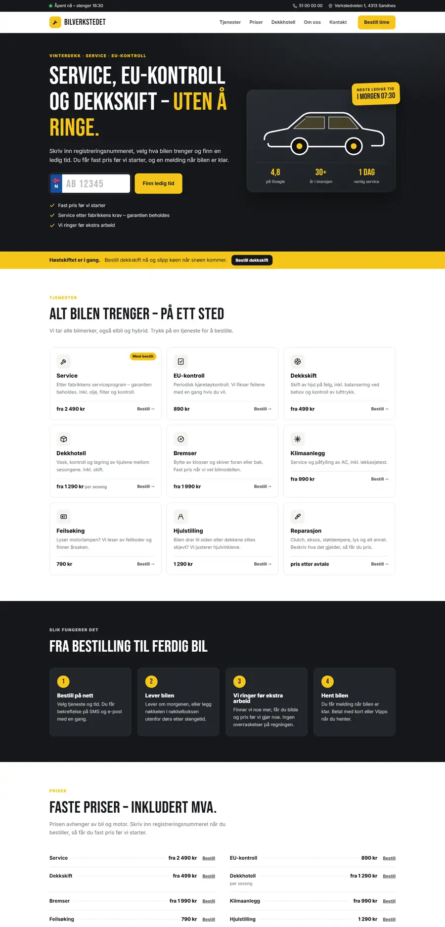 Forsiden til et bilverksted på PC