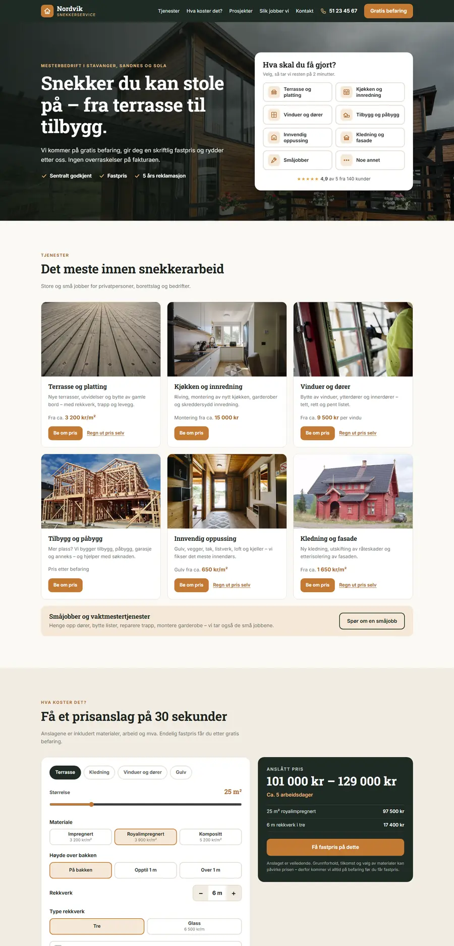 Forsiden til Nordvik Snekkerservice på PC